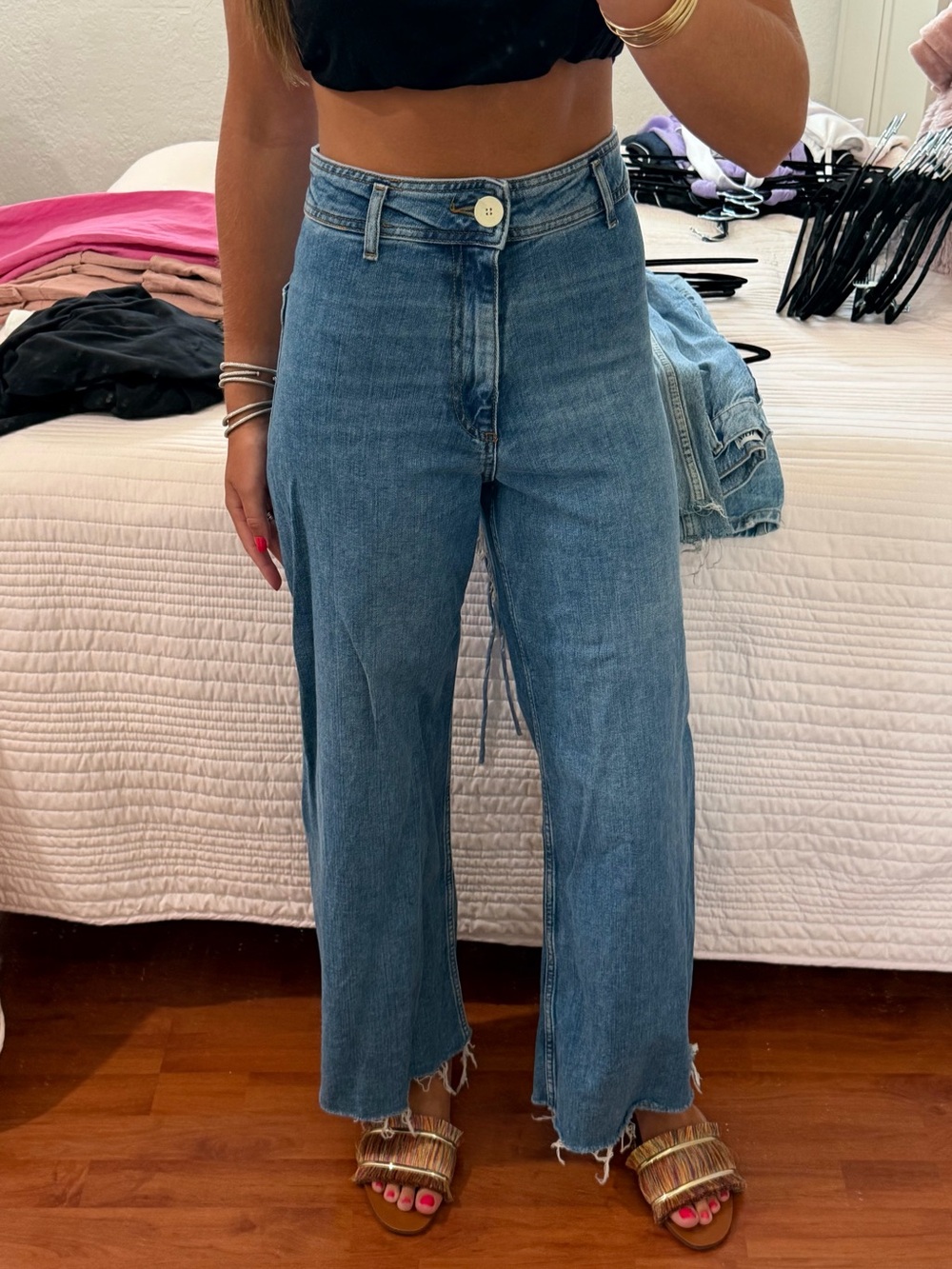 Zara Mid-Rise Wide Leg Jeans in Classic Blue